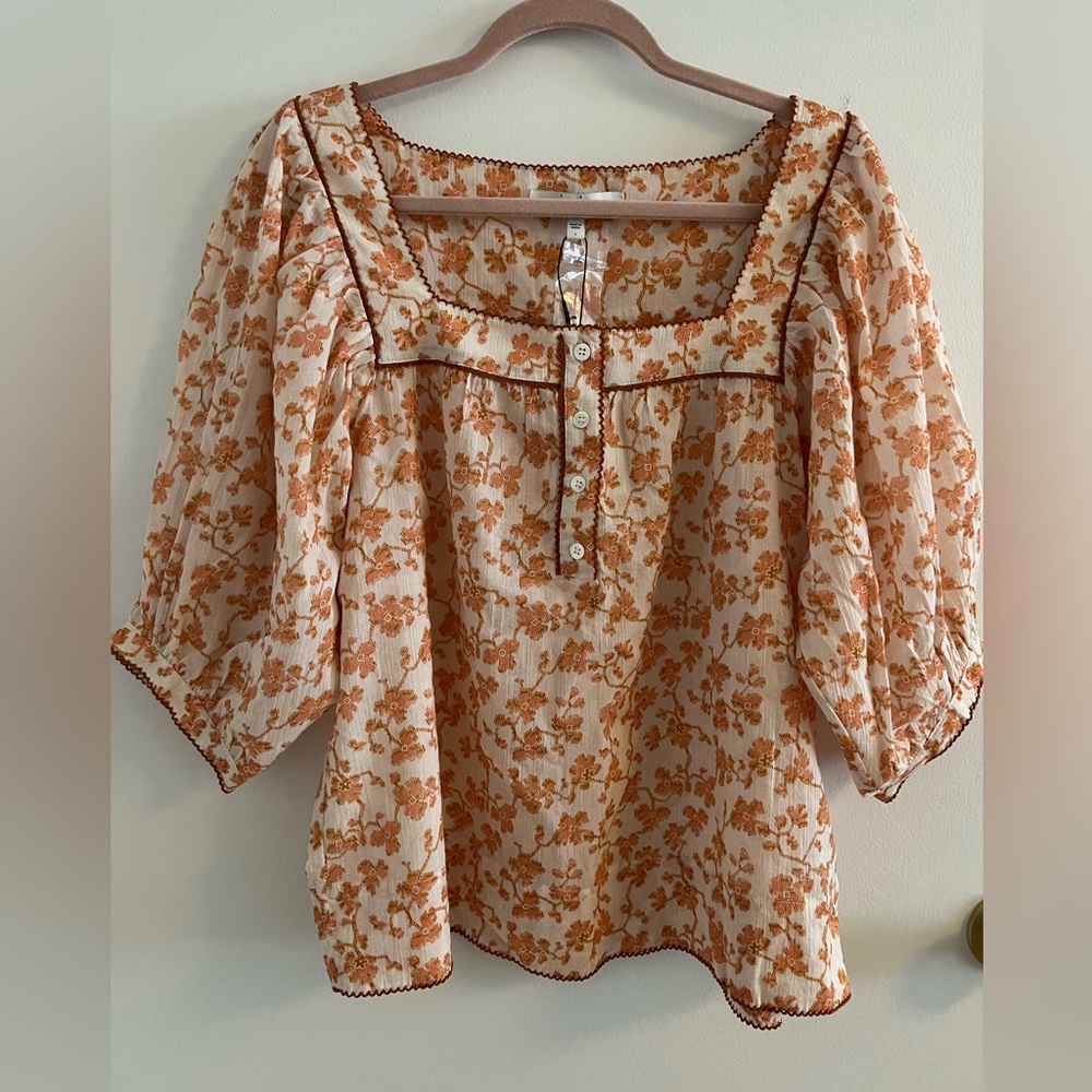 🧡 Joie NWT Leroye Square Neck Top Shirt Blouse - L Large- Porcelain Multi